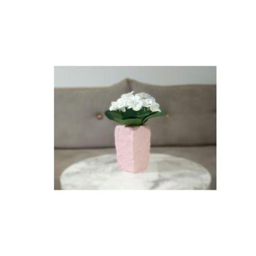 2 Adet Vazo Dahil,Vazoda Çiçek,Beyaz Yapay Çiçek,Vazo Dekoratif Çiçekli Pembe 7X7X17Cm