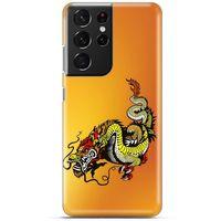 Samsung Galaxy S21 Ultra Kılıf Dragons (28) Arka Kapak Tatoo Sarı Ejderha