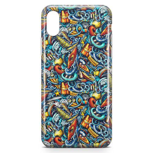 Apple iPhone XS Max Kılıf Deniz Sporları Doodle Arka Kapak Koruma Desenli Full Koruyucu