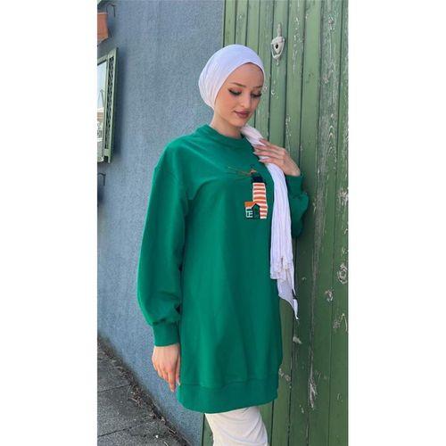 Tutku Nakış Fener Baskılı Sweatshirt - 71147 - Benetton Yeşil