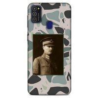 Samsung Galaxy M21 Kılıf Atatürk (16) Kalın Kılıf Kamuflaj Açık Yeşil