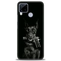 Realme C15 Kılıf HD Baskılı Kılıf - Tabanca ve Köpek + Tam Ekran Koruyucu