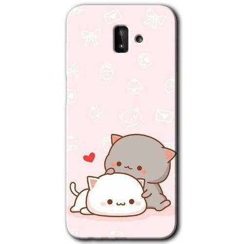 MRCİLETİSİM Samsung Galaxy J6 Plus Kılıf Baskılı Kapak - Kedi Aşkı + 5D Tam Kaplayan Cam