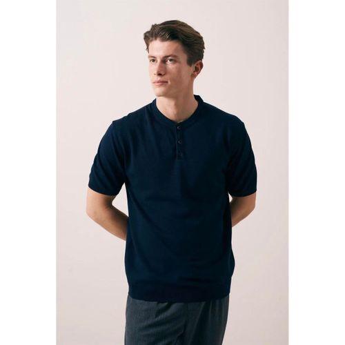 Dogen Hakim Yaka Düğmeli Kısa Kollu İnce Triko Erkek T-Shirt - Lacivert