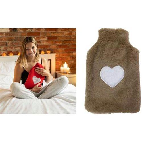 Sıcak Su Torbası Peluş Kalpli,Bej Termofor 21X13,5X2Cm 500 Ml