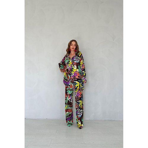 Kahverengi Dijital Desenli Gömlek Ve Pantolon Takım