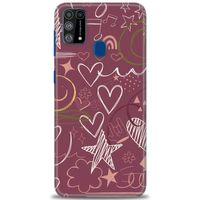 Samsung Galaxy M31 Kılıf HD Baskılı Kılıf - Notalar ve Kalpler Bordo + Tam Ekran Koruyucu