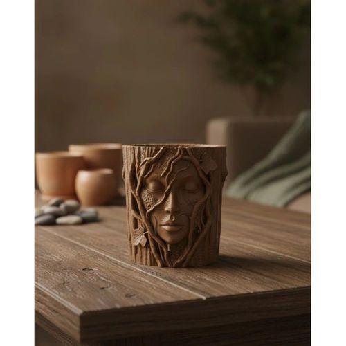 Doğa Temalı Yüz Detaylı Dekoratif Vazo 3d Ağaç Desenli Şık Saksı