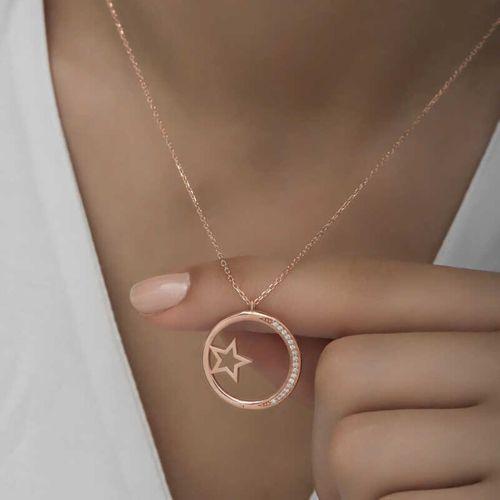 Lucky Life 925 Ayar Gumuss  Rose Yıldız Detaylı Halka Lucky Life Lucky Life Kadın Kolye