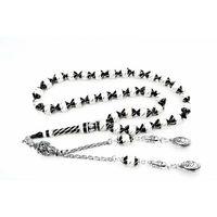 Oltu Taşı Beyzi Model  İşlemeli Altılı Çeşmi Bülbül  Beyaz Galalith Tespih