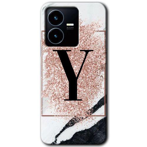 Vivo Y35s Kılıf HD Desen Baskılı Arka Kapak - Pembe Mermer Desenli Y Harfi