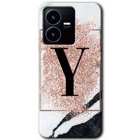 Vivo Y35s Kılıf HD Desen Baskılı Arka Kapak - Pembe Mermer Desenli Y Harfi