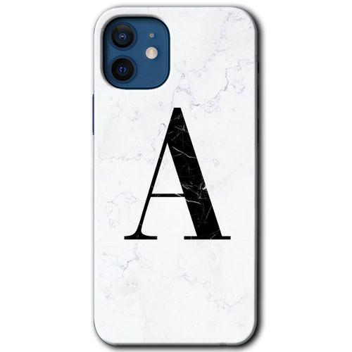 MRCİLETİSİM iPhone 12 Kılıf HD Desen Baskılı Arka Kapak + Temperli Cam - Beyaz Mermer Desenli A Harfi