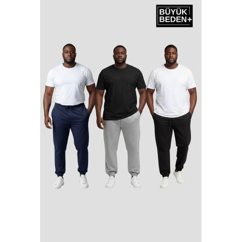 Erkek Büyük Beden Üçlü Jogger Paça Lastikli İnce Eşofman Altı Seti SPR26BEA951+3