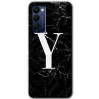 MRCİLETİSİM Tecno Camon 18 Kılıf HD Desen Baskılı Arka Kapak+Temperli Cam - Siyah Mermer Desenli Y Harfi