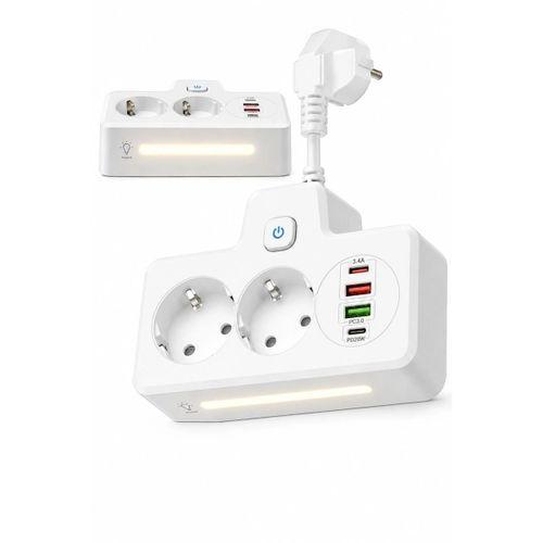 Bkl-502 Akım Korumalı 2li Priz 2 Usb Ve 2 Type-c Çıkış 4000w Hızlı Şarj Duvar Tipi Dokunmatik Led Aydınlatmalı