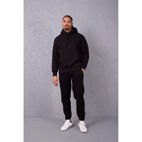 Şardonlu Kanguru Cepli Sweatshirt - 3 İplik Şardonlu Lastik Paça Erkek Eşofman Altı- Eşofman Takımı - Siyah