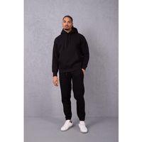 Şardonlu Kanguru Cepli Sweatshirt - 3 İplik Şardonlu Lastik Paça Erkek Eşofman Altı- Eşofman Takımı - Siyah