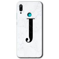 Huawei P smart 2019 Kılıf Baskılı Kapak - Beyaz Mermer Desenli J Harfi +Tam Kaplayan Mat Seramik
