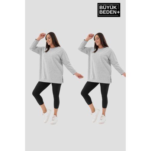 Kadın  Büyük Beden 2 li Set ince Sweatshırt Tunik SPR26BTK990+2