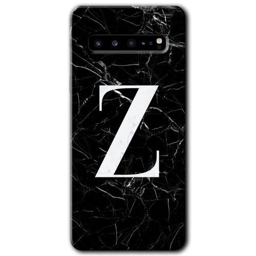 Galaxy S10 Plus Kılıf HD Desen Baskılı Arka Kapak - Siyah Mermer Desenli Z Harfi