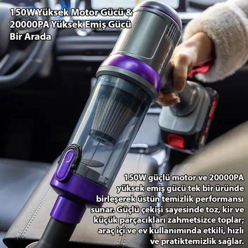 Ezere Powerstorm Kablosuz El Süpürgesi 20000Pa Çekim Gücü, 3 Kademeli, HEPA Filtre, 21V 2.0Ah Batarya