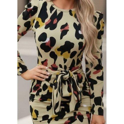 Kadın Uzun Kollu Yuvarlak Yaka Belden Kuşaklı önden Yırtmaçlı örme Krep Elbise