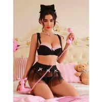 Kadın Siyah Pembe Fiyonk Detaylı Fantezi Kostüm 2149