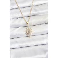 316L Çelik Zincir Gold Renk Kutup Yıldızı Model Zirkon Taşlı Kadın Kolye