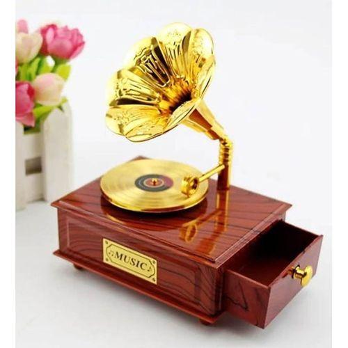 Nostaljik Gramafon Hareketli Müzik Kutusu Çekmeceli N-28AL5