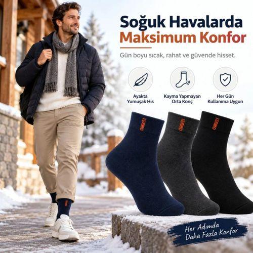 Erkek Çorap Dikişsiz 3'lü Havlu | Orta Konç, Sıcak Tutan, Yumuşak Ve Dayanıklı