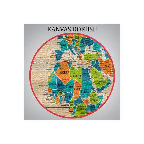 Ahşap Görünümlü Dünya Haritası Ayrıntılı ve Dekoratif Kanvas Tablo 1801