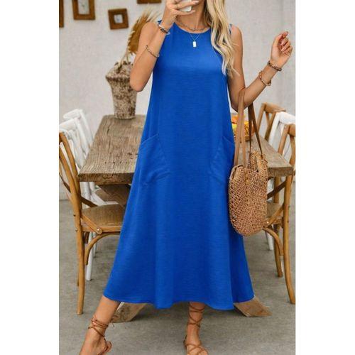 Kadın Askılı Yuvarlak Yakalı Kıloş Cepli Uzun Elbise