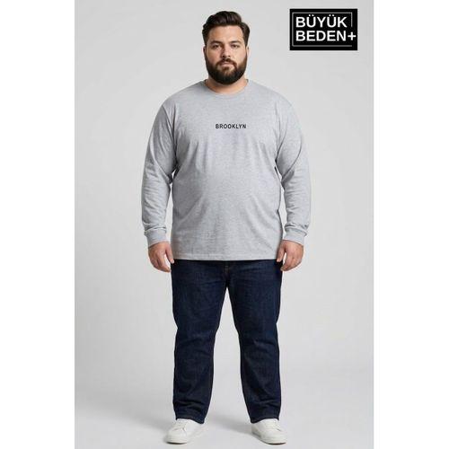 Erkek Büyük Beden Orta Brooklyn Baskılı 2 İplik Bisiklet Yaka Tişört SPR26BTS942-8
