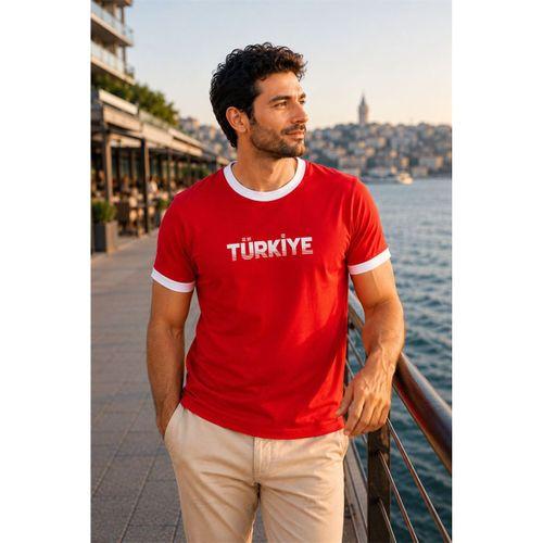 Türkiye Garni Yakalı %100 Pamuklu Milli Takım T-Shirt - Kırmızı