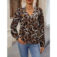 Kadın Uzun Kollu V Yaka Düşük Omuz Geometrik Desen şardonlu Dalgıç Bluz