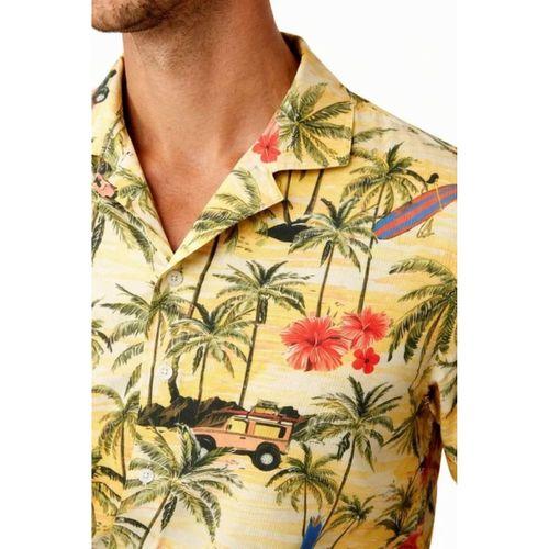 Erkek Tropikal Palmiye Desenli Kısa Kol Gömlek Hawaii Tarz Yazlık Rahat Kalıp - Desenli