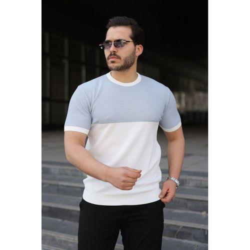 Erkek Renk Bloklu Bisiklet Yaka Kısa Kollu Triko Tişört