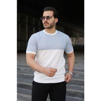 Erkek Renk Bloklu Bisiklet Yaka Kısa Kollu Triko Tişört