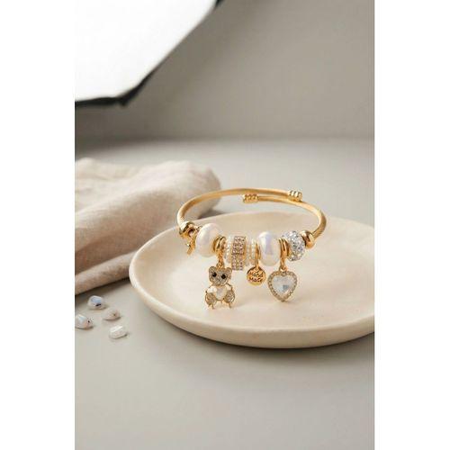 Tedy Bear Model Gold Renk Beyaz Charmlı Bileklik