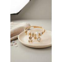 Tedy Bear Model Gold Renk Beyaz Charmlı Bileklik