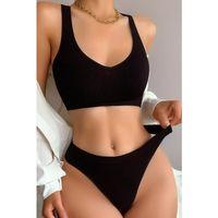 Kadın Siyah Desteksiz Seamless Tangalı İç Çamaşır Takımı