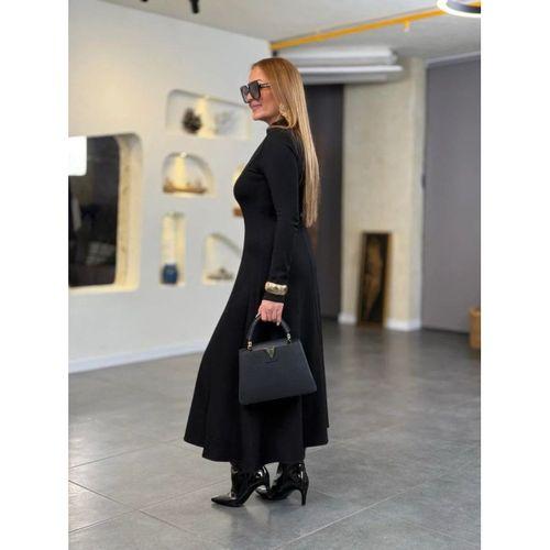 Kadın Balıkçı Yaka Damla Detaylı Yırtmaçlı Uzun Viskon Iki Iplik Maxi Elbise