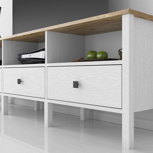 Venezia 3 Çekmece 3 Bölmeli Ahşap Ayaklı Tv 150 Cm Tv Ünitesi - Minifiksli - Wood Beyaz
