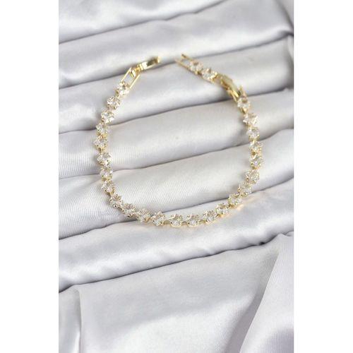 Kare Zirkon Taşlı Gold Renk Pirinç Su Yolu Kadın Bileklik