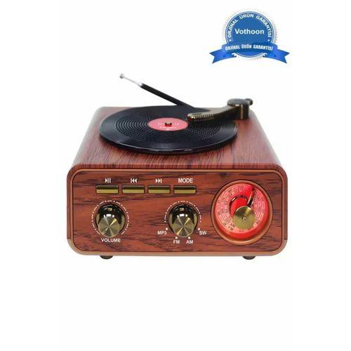 Nostaljik Tasarım Plak Çalar Görünümlü Radyolu Bluetooth Hoparlör Retro Müzik Plak