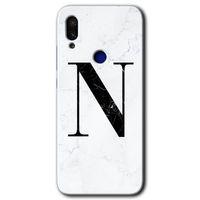 Xiaomi Redmi Note 7 HD Baskılı Kılıf + 9D Tam Ekran Koruyucu - Mermer Desenli N Harfi
