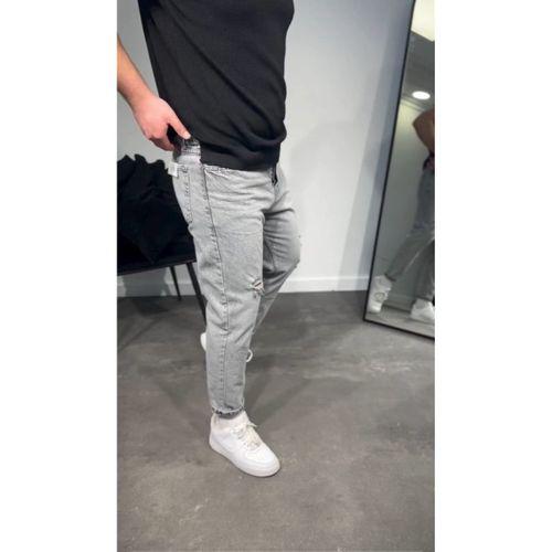 Erkek Gri Yırtık Detaylı Boyfriend Jean