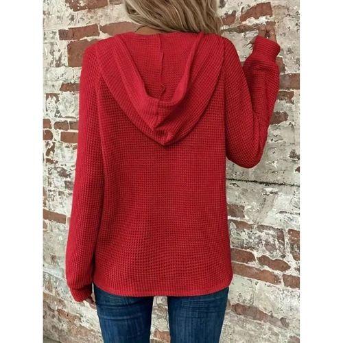 Kadın Uzun Kollu Kapşonlu önü Düğmeli Ve Bağcıklı Waffle Bluz