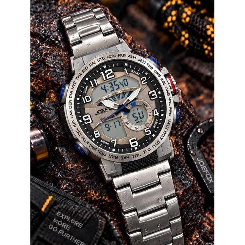 Joefox Çelik Kordon Digital Ve Analog Kronmetre+Takvim+Alarm+Aydınlatma Erkek Kol Saati JOE-KJ12
